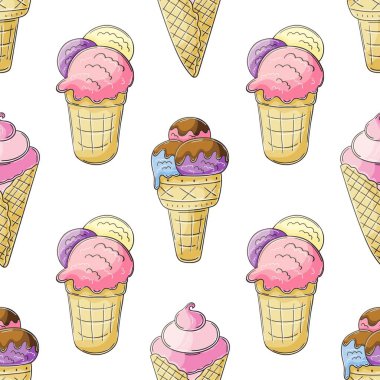 Pembe, pürüzsüz dondurma deseni. Yaz. Soğuk bir tatlıyla harika bir şablon. Kumaş tasarımı için baskı, tekstil