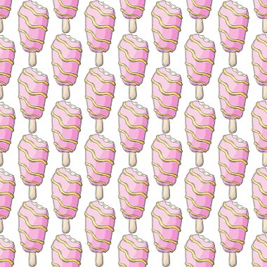Pembe, pürüzsüz dondurma deseni. Yaz. Soğuk bir tatlıyla harika bir şablon. Kumaş tasarımı, tekstil, kumaş baskısı