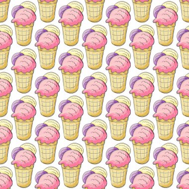 Pembe, pürüzsüz dondurma deseni. Yaz. Soğuk bir tatlıyla harika bir şablon. Kumaş tasarımı, tekstil, kumaş, duvar kağıdı, ambalaj için yazdırma