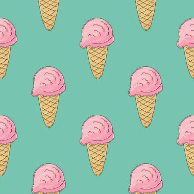 Pembe, pürüzsüz dondurma deseni. Böğürtlenli dondurma. Güzel bir yaz şablonu. Kumaş tasarımı için yazdır