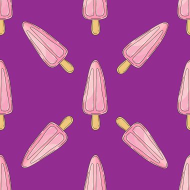 Pembe, pürüzsüz dondurma deseni. Böğürtlenli dondurma. Güzel bir yaz şablonu. Kumaş tasarımı, tekstil, kumaş, duvar kağıdı, ambalaj için yazdırma