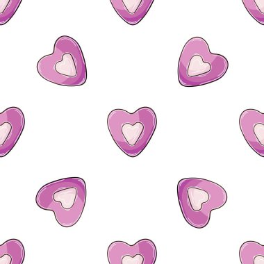 Pembe kalpler. Şekersiz şekerler. Sevgililer Günü için hoş bir desen. Kumaş tasarımı için yazdır