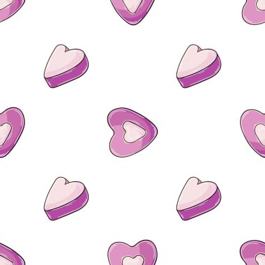 Pembe kalpler. Şekersiz şekerler. Sevgililer Günü için hoş bir desen. Kumaş tasarımı, tekstil, kumaş baskısı