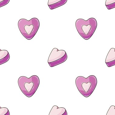 Pembe kalp şekeri kusursuz desen. Sevgililer Günü için hoş bir desen. Kumaş tasarımı, tekstil, kumaş baskısı