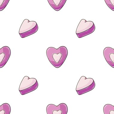 Pembe kalp şekeri kusursuz desen. Sevgililer Günü için hoş bir desen. Kumaş tasarımı, tekstil, kumaş, duvar kağıdı için yazdır