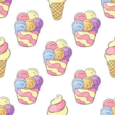 Çok renkli dondurma topları. Dondurma izi yok. Güzel bir yaz şablonu. Kumaş tasarımı, tekstil, kumaş, duvar kağıdı, ambalaj kağıdı baskısı