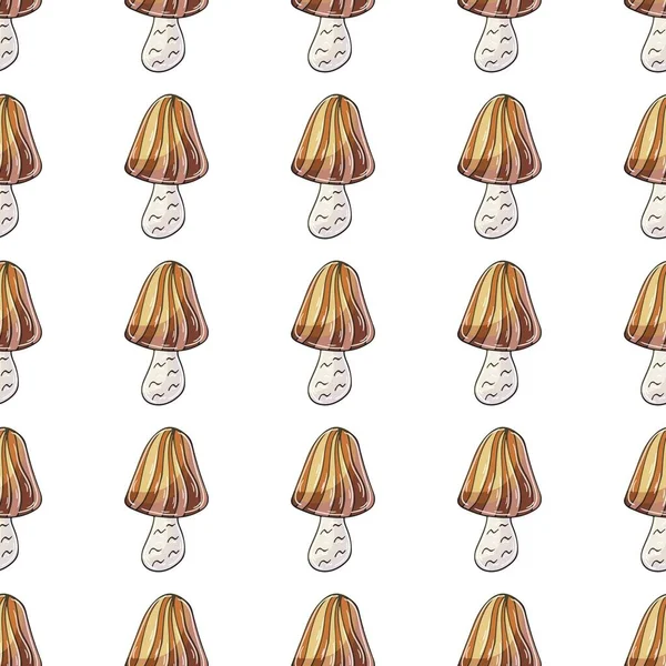 Иллюстрация Стиле Ручной Работы Полосатый Fairy Mushroom Seamless Узор Кухни — стоковый вектор