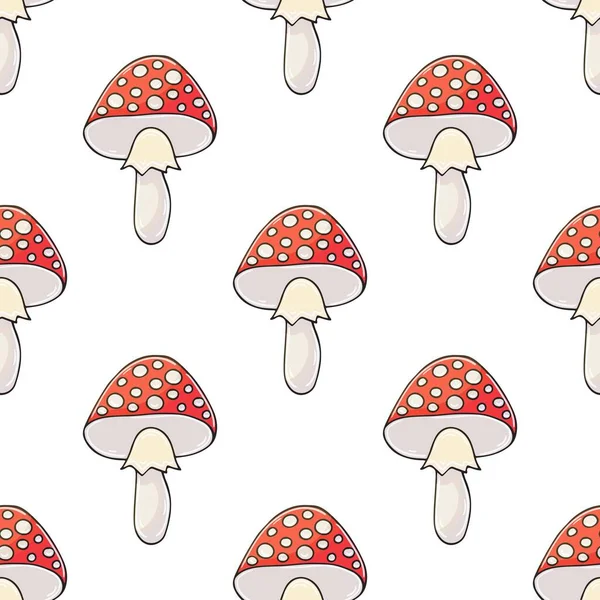 Amanitas Seamless Pattern Forest Mushrooms Amanitas Illustration Hand Draw Style — Wektor stockowy