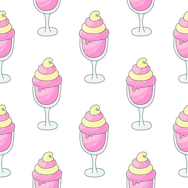 Summer Raspberry Milkshakes Seamless Pattern Cute Pattern Cold Dessert Print — Stock Vector