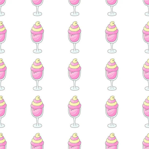 Summer Raspberry Milkshakes Seamless Pattern Cute Pattern Cold Dessert Print — Stock Vector