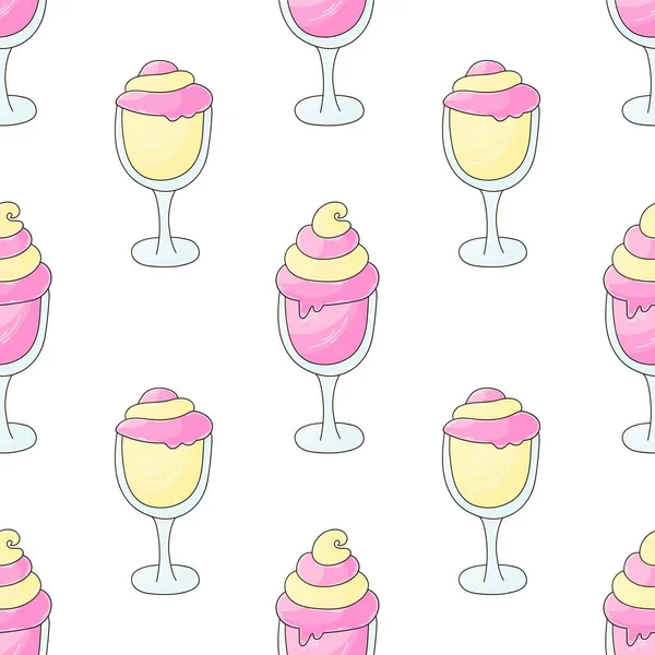 Summer Pink Milkshakes Seamless Pattern Cute Pattern Cold Dessert Print — Stock Vector