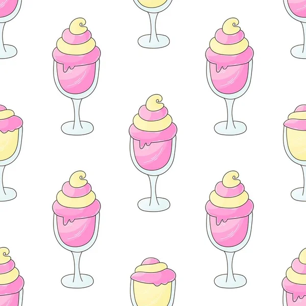 Summer Pink Milkshakes Seamless Pattern Cute Pattern Cold Dessert Print — Stock Vector