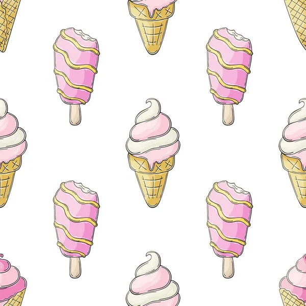 Summer Pink Ice Cream Seamless Pattern Wonderful Pattern Cold Dessert — ストックベクタ