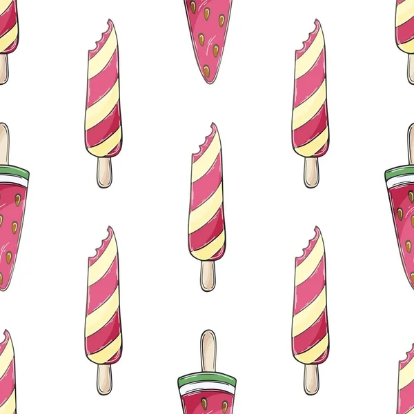 Summer Pink Ice Cream Seamless Pattern Wonderful Bright Pattern Watermelon —  Vetores de Stock