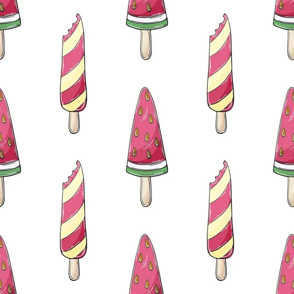 Summer Pink Ice Cream Seamless Pattern Wonderful Bright Pattern Sweet — Stok Vektör