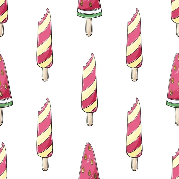 Summer Pink Ice Cream Seamless Pattern Wonderful Bright Pattern Sweet — Stock Vector