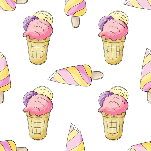 Саммер Розовое Мороженое Бесшовный Узор Прекрасный Яркий Узор Холодным Десертом — стоковый вектор