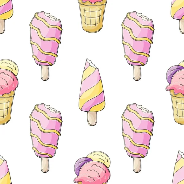 Summer Pink Ice Cream Seamless Pattern Wonderful Bright Pattern Cold — ストックベクタ