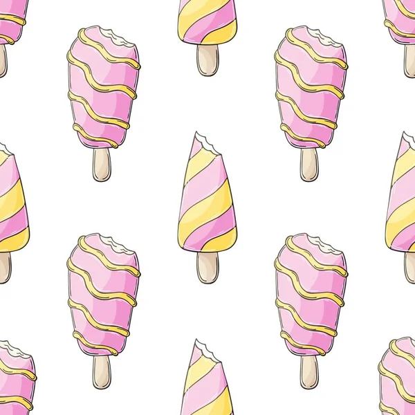 Summer Pink Ice Cream Seamless Pattern Wonderful Bright Pattern Cold — ストックベクタ