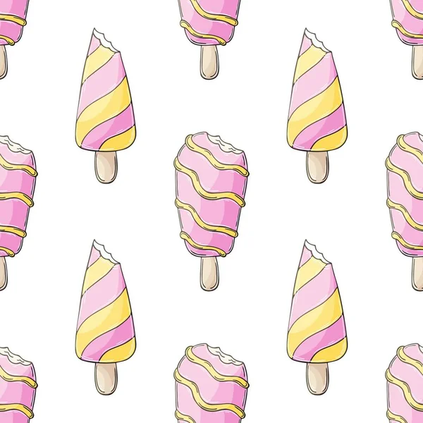 Summer Pink Ice Cream Seamless Pattern Wonderful Bright Pattern Cold — ストックベクタ