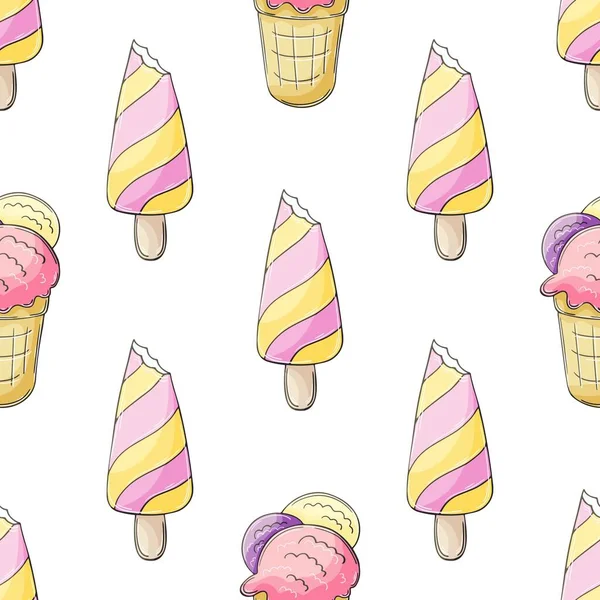 Summer Pink Ice Cream Seamless Pattern Wonderful Bright Pattern Cold — ストックベクタ
