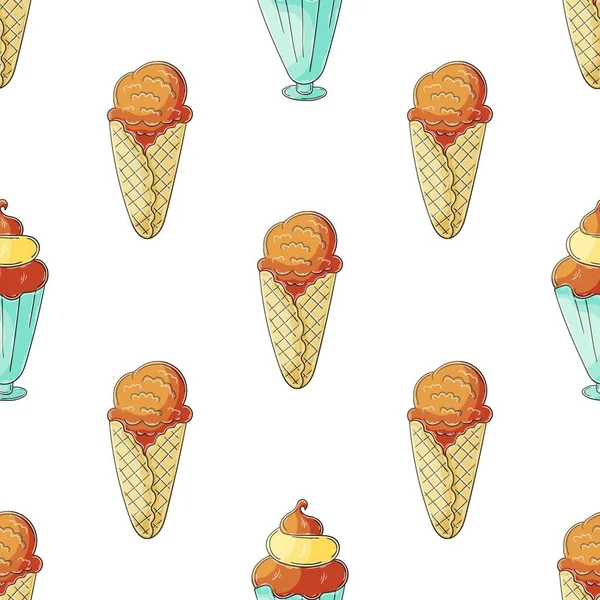 Summer Ice Cream Seamless Pattern Wonderful Bright Pattern Sweet Cold — Stock Vector
