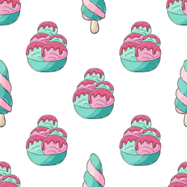 Summer Ice Cream Vases Seamless Pattern Wonderful Pattern Cold Dessert — Stok Vektör