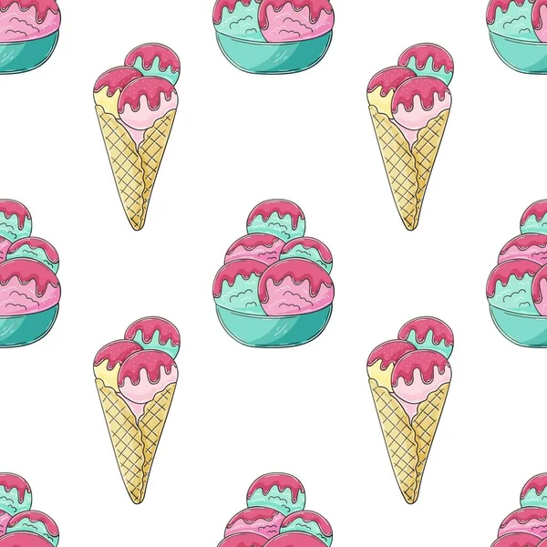 Summer Ice Cream Vases Seamless Pattern Wonderful Pattern Cold Dessert — Archivo Imágenes Vectoriales