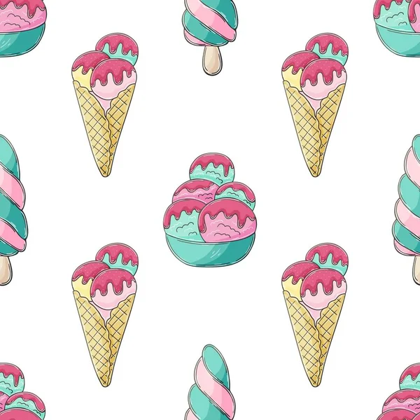 Summer Ice Cream Vases Seamless Pattern Wonderful Pattern Cold Dessert — Archivo Imágenes Vectoriales