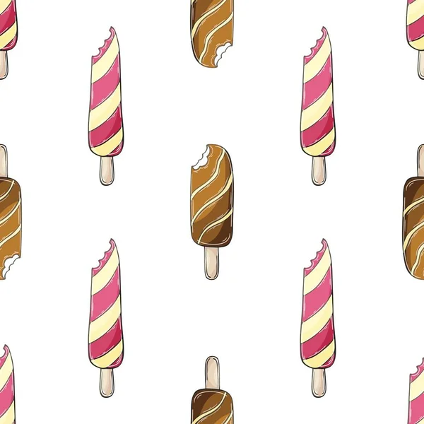 Summer Cute Ice Cream Seamless Pattern Wonderful Bright Pattern Chocolate — Stockvektor