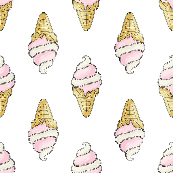 Summer Cute Ice Cream Waffle Cones Seamless Pattern Wonderful Pattern — Image vectorielle