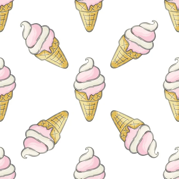 Summer Cute Ice Cream Waffle Cones Seamless Pattern Wonderful Pattern — Archivo Imágenes Vectoriales