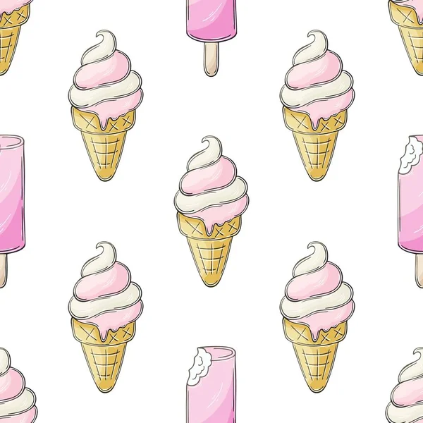 Summer Cute Ice Cream Waffle Cones Seamless Pattern Wonderful Pattern — ストックベクタ