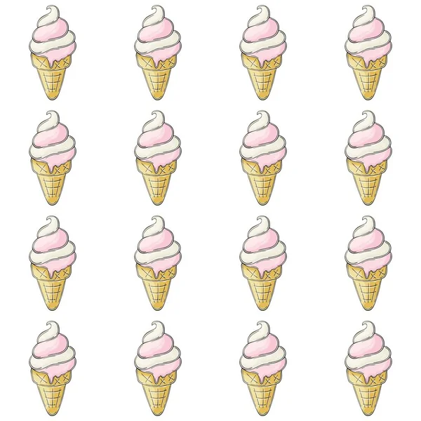 Summer Cute Ice Cream Waffle Cones Seamless Pattern Wonderful Pattern — Vetor de Stock