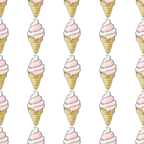 Summer Cute Ice Cream Waffle Cones Seamless Pattern Wonderful Pattern — Stock Vector