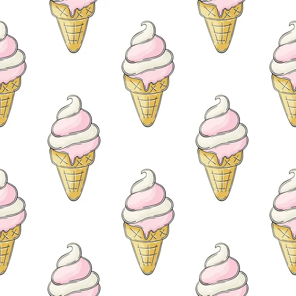 Summer Cute Ice Cream Waffle Cones Seamless Pattern Wonderful Pattern — Stock Vector