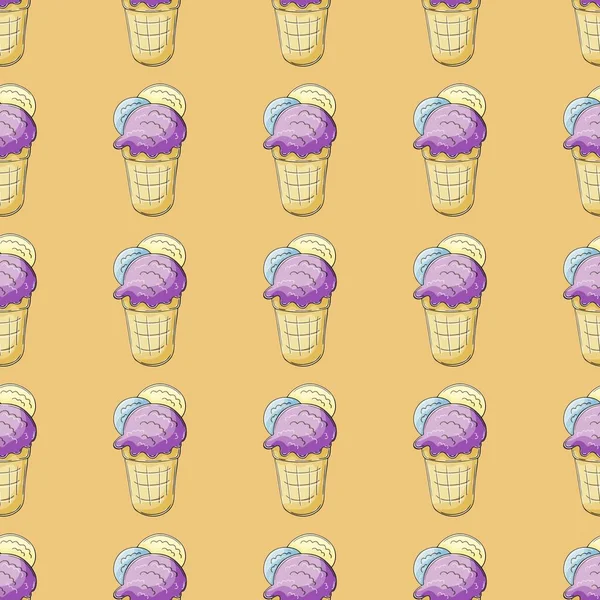 Пурпурное Мороженое Мороженое Бесшовный Шаблон Симпатичный Летний Узор Print Дизайна — стоковый вектор