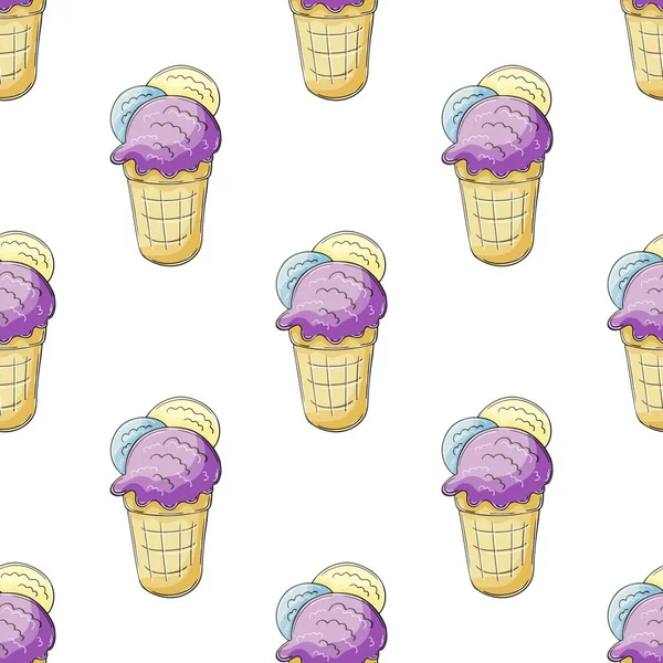 Purple Ice Cream Ice Cream Seamless Pattern Cute Summer Pattern — Stockvektor