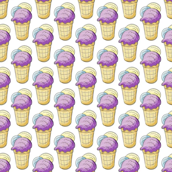 Purple Ice Cream Ice Cream Seamless Pattern Cute Summer Pattern —  Vetores de Stock