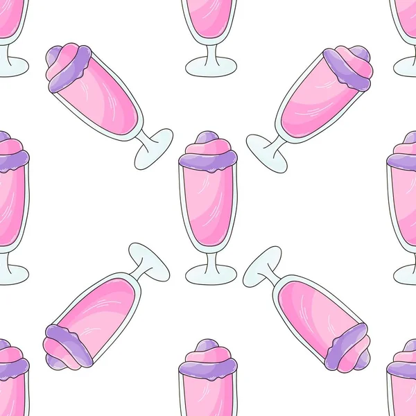 Pink Milkshakes Seamless Pattern Cute Pattern Cold Dessert Summer Print — Vettoriale Stock