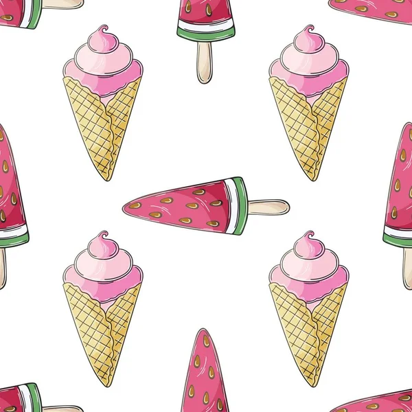 Ροζ Παγωτό Χωρίς Ραφή Μοτίβο Σάμερ Υπέροχο Φωτεινό Σχέδιο Γλυκό — Διανυσματικό Αρχείο