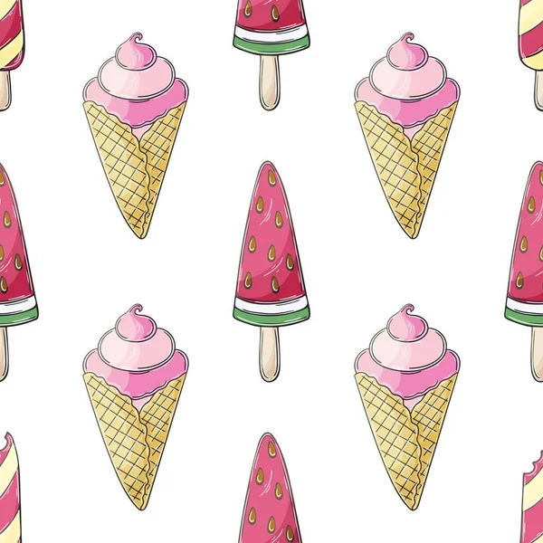 Pink Ice Cream Seamless Pattern Summer Wonderful Bright Pattern Sweet — Stock Vector