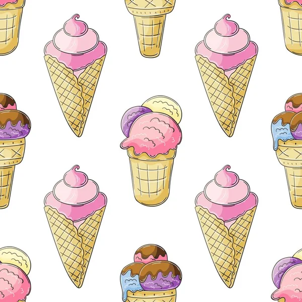 Pink Ice Cream Seamless Pattern Summer Wonderful Bright Pattern Cold —  Vetores de Stock