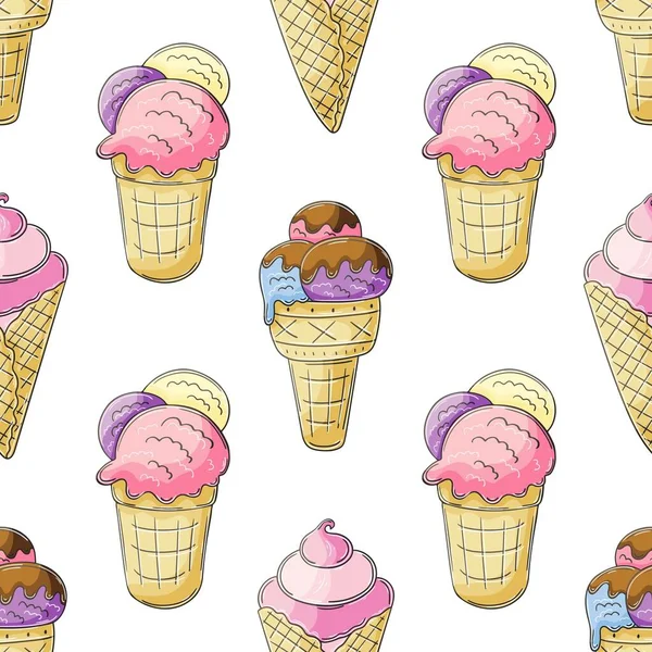 Pink Ice Cream Seamless Pattern Summer Wonderful Bright Pattern Cold — 图库矢量图片