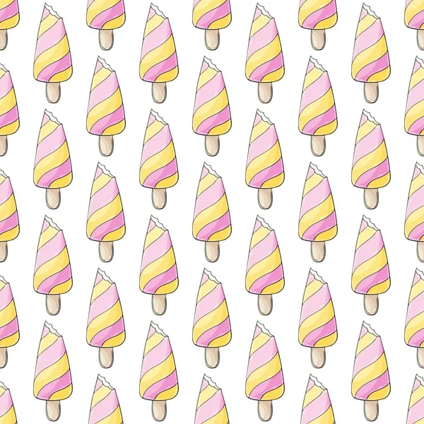 Pink Ice Cream Seamless Pattern Summer Wonderful Bright Pattern Cold — 图库矢量图片