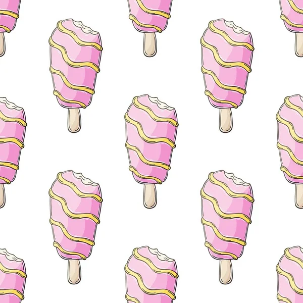 Patrón Sin Costuras Helado Rosa Verano Maravilloso Patrón Brillante Con — Archivo Imágenes Vectoriales