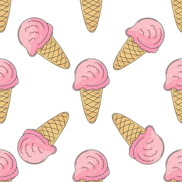 Pink Ice Cream Seamless Pattern Berry Ice Cream Cute Summer — Stock Vector