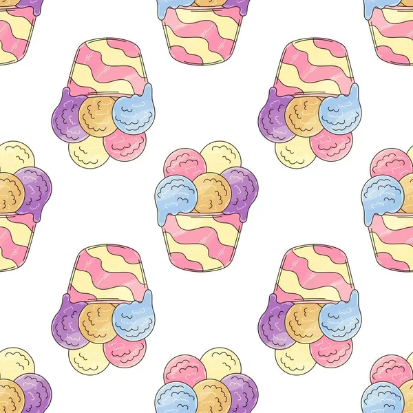 Multicolored Ice Cream Balls Ice Cream Seamless Pattern Cute Summer — Stockvektor