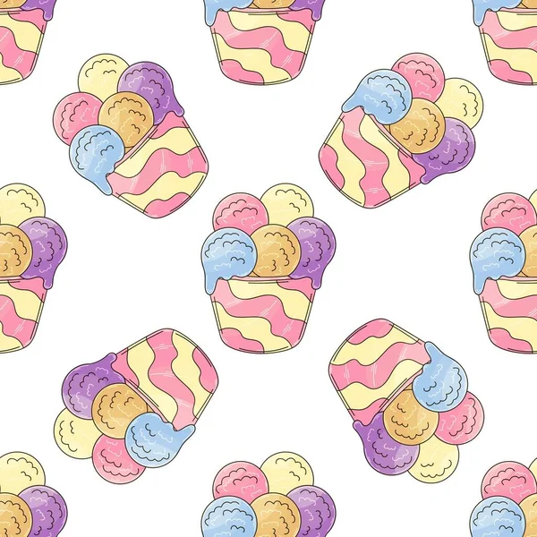 Multicolored Ice Cream Balls Ice Cream Seamless Pattern Cute Summer — Stockvector
