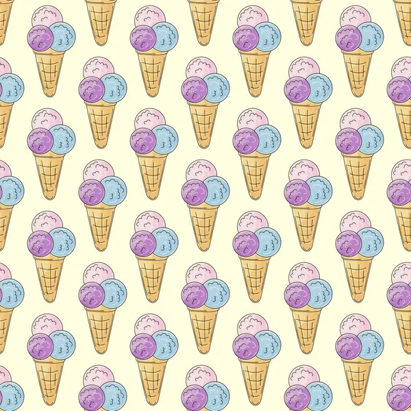 Multicolored Ice Cream Balls Ice Cream Seamless Pattern Cute Summer — ストックベクタ